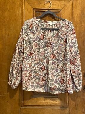 Love the Label botanical Floral Peasant Blouse long sleeve XS cotton